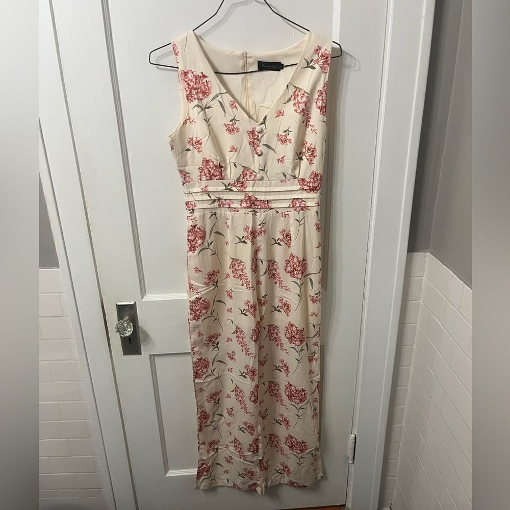 Floral Sleeveless Jumpsuit - Cream and Pink